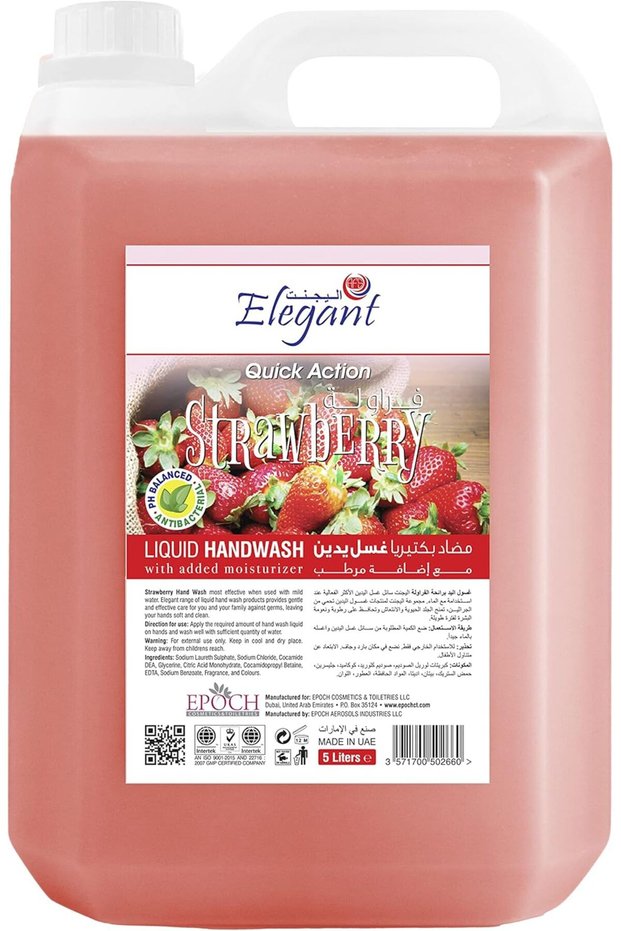 Elegant Hand Wash Liquid Refill – 5 Liter – Sweet Strawberry – Effective Germ Protection