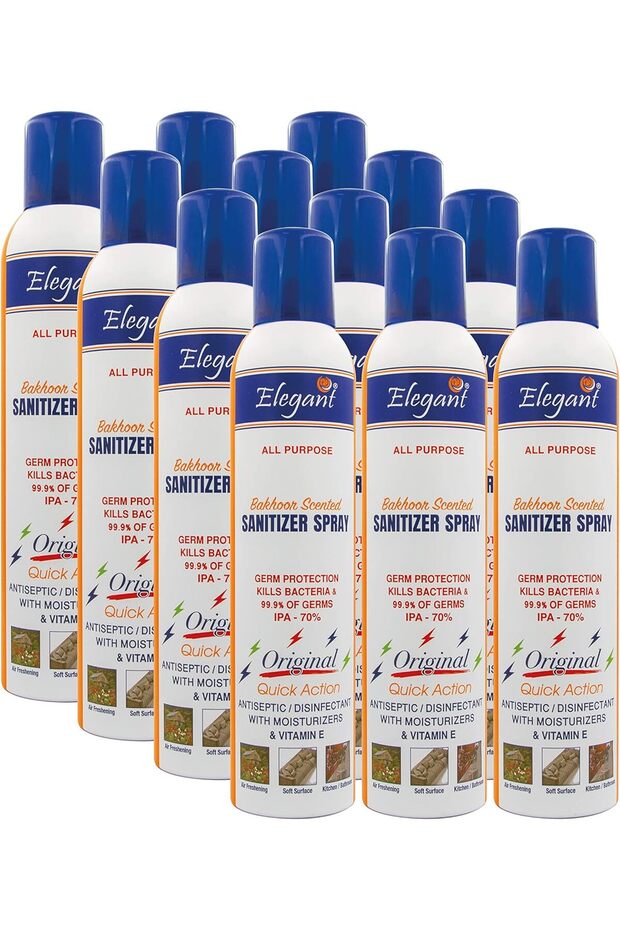 Elegant Hand Sanitizer Spray – 300ml – Pack of 12 – 70% IPA – Advanced Germ Protection