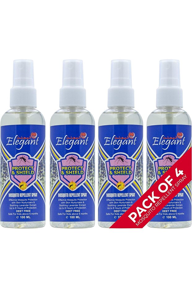 Elegant Mosquito & Tick Repellent Spray - 100ML - Pack of 4 - Lavender - DEET-Free