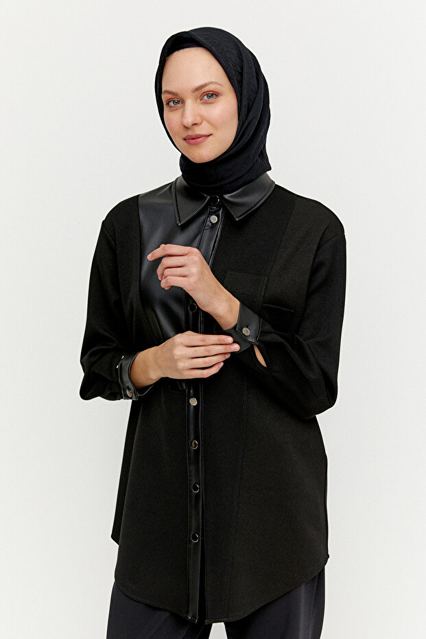 Deri Kombinli Örme Tunik - 3