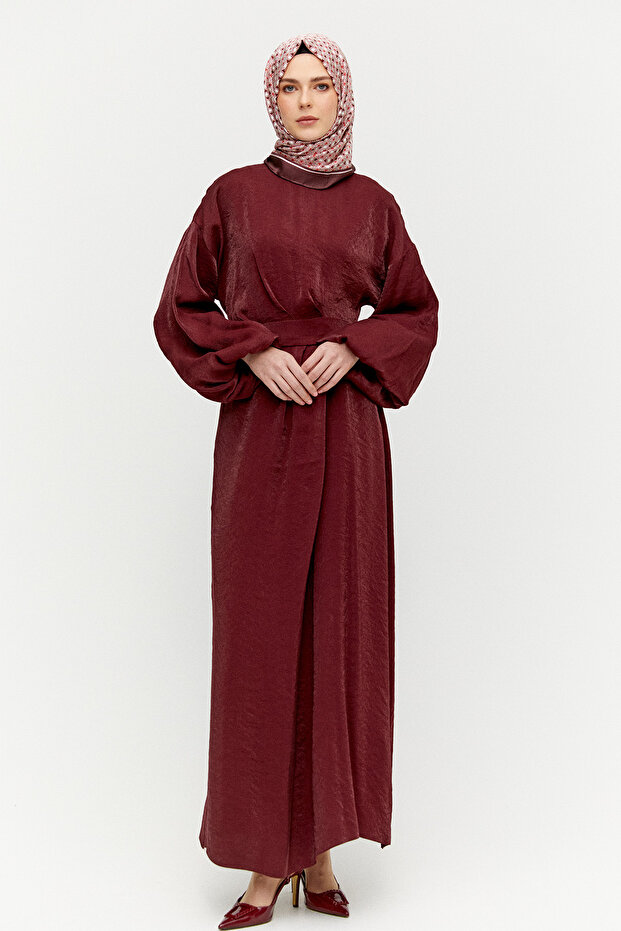 Drape Detaylı Jakarlı Elbise - 3