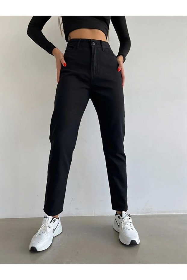 Sionn Women's Black Fade-Resistant Mom Jeans Women's Boyfriend High Waist Power Lycra
