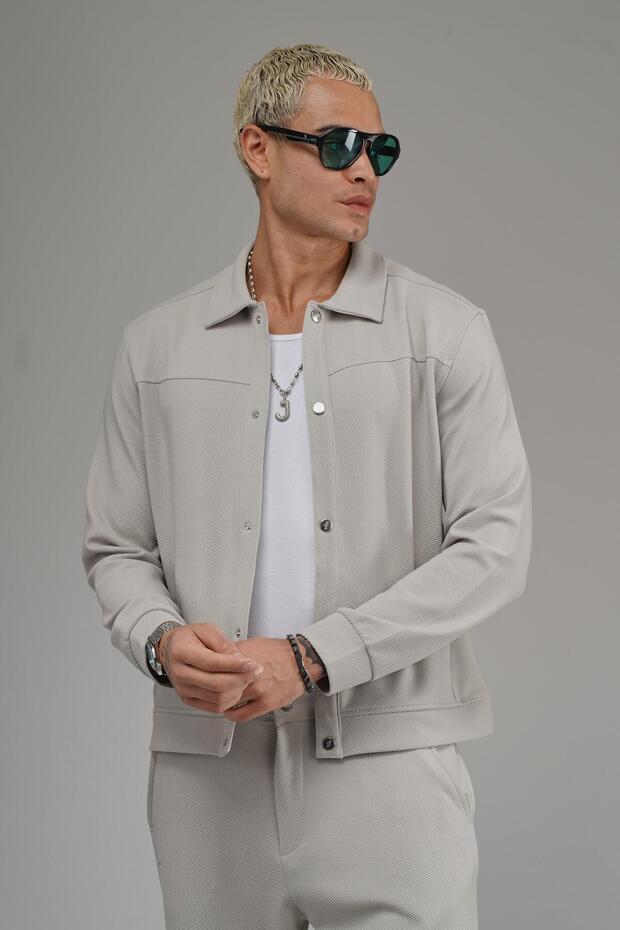 Regular Fit Snap Closure Jacket and Trousers Two-Piece Set