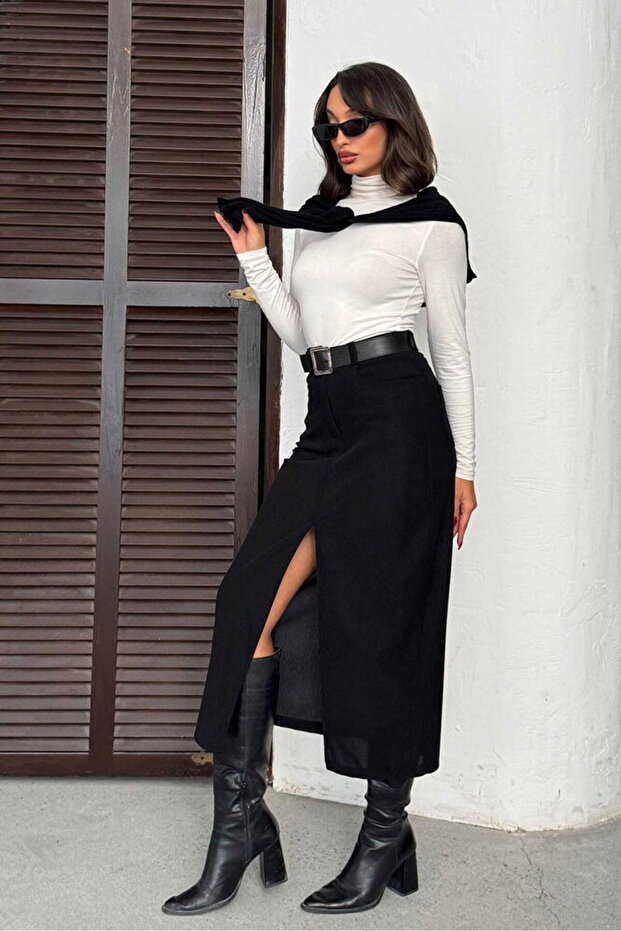 Fitilli Kadife Etek - Siyah - 1