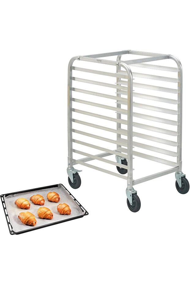 VEVOR 10-Tier Aluminum Bun Pan Rack with Brake Wheels, 26 x 20.3 x 39 in