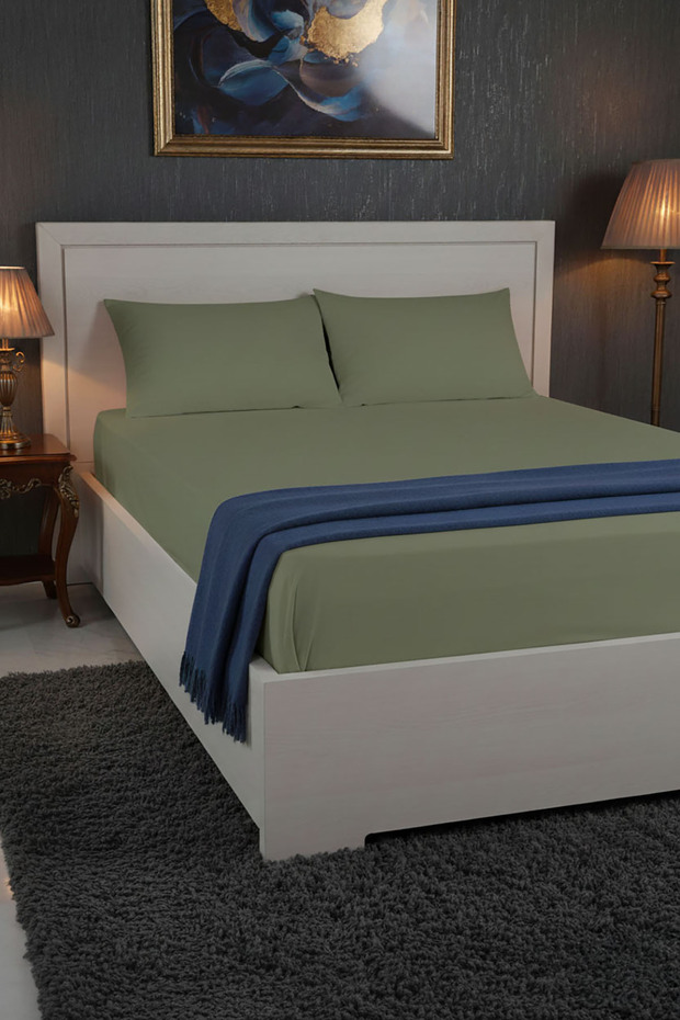 100% Cotton Ranforce Premium Double Elastic Sheet Set - Green