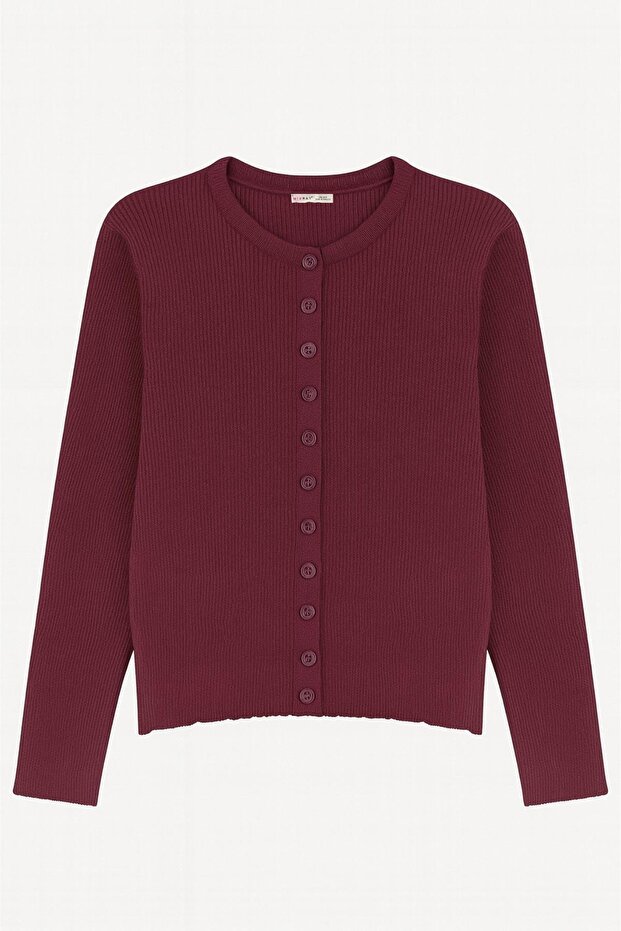 6931 Women's Buttoned Corded Fabric Knitwear Cardigan Plum