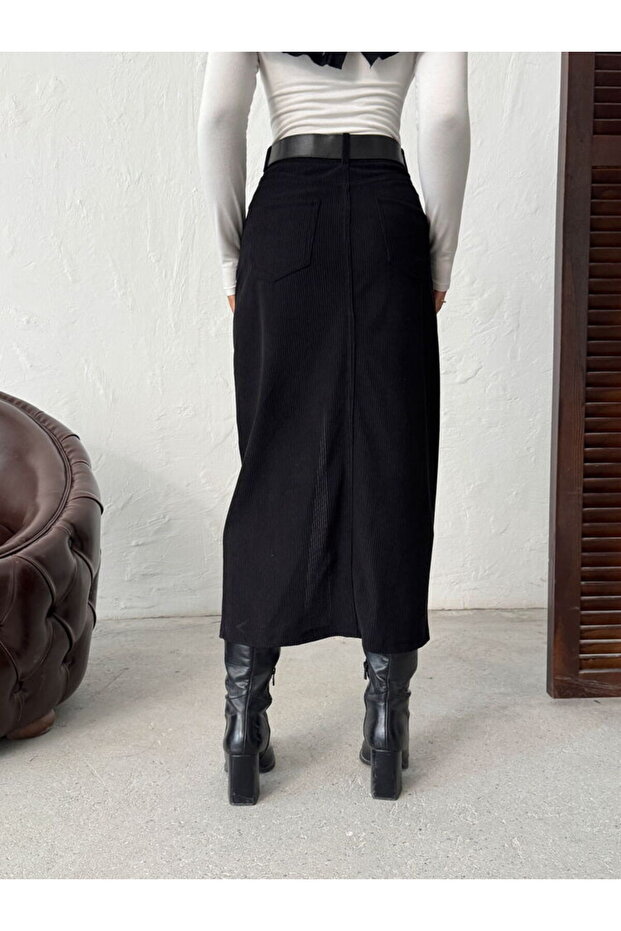 Fitilli Kadife Etek - Siyah - 4