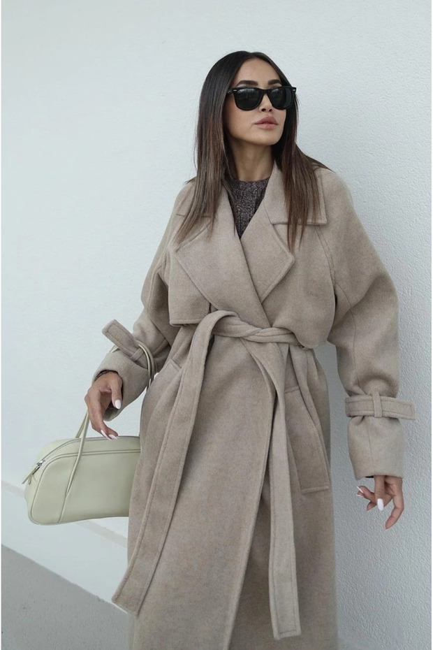 Płaszcz z paskiem taupe Workuta - 7