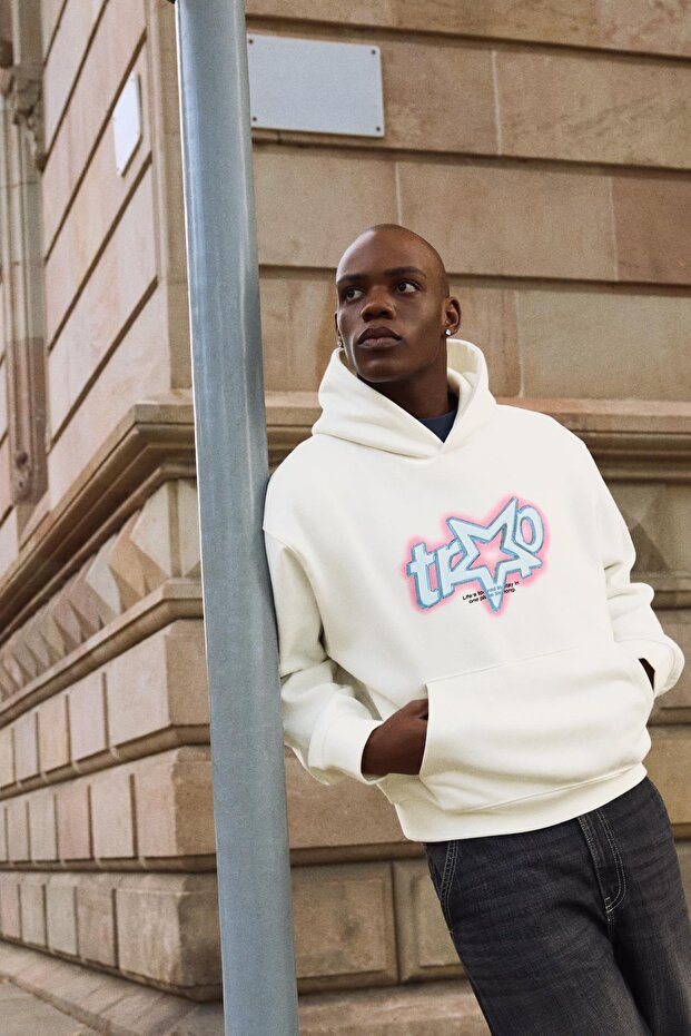 Baskılı kapüşonlu sweatshirt - 1