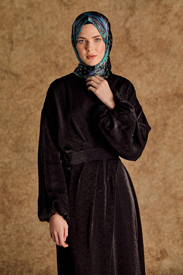 Drape Detaylı Jakarlı Elbise - 2