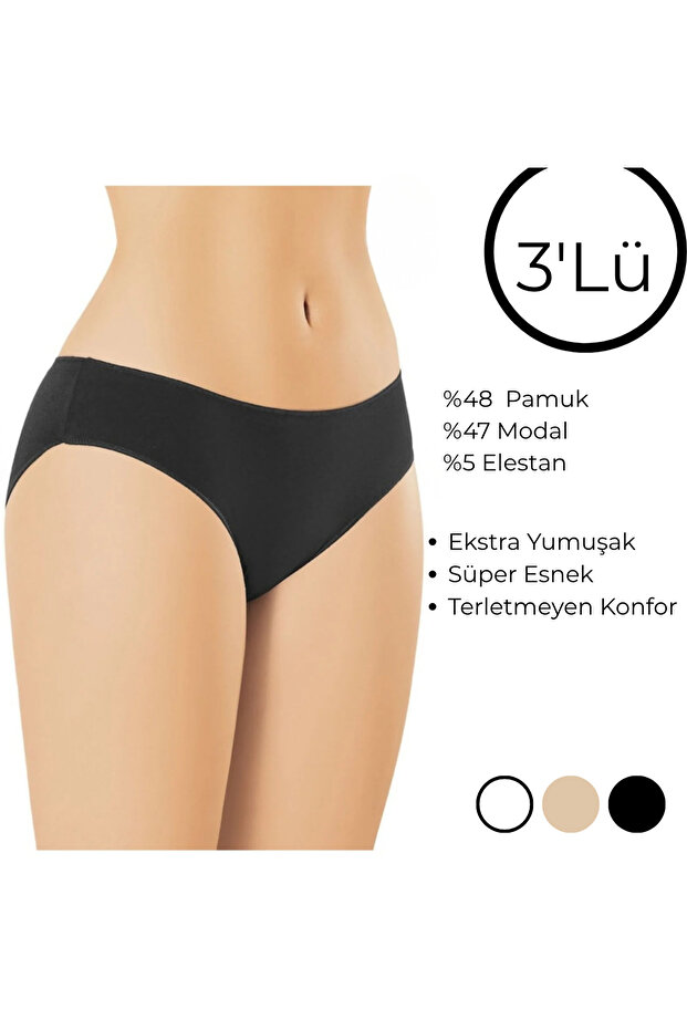 3-Piece Modal Cotton Bikini Panties – Non-Marking Thin Stitched Women's Slip Set
