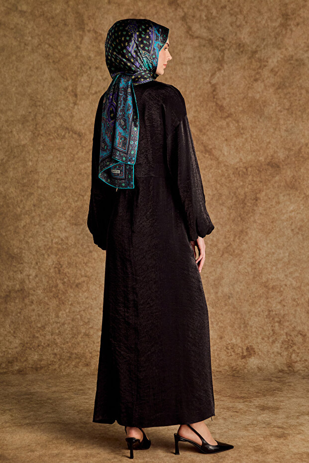 Drape Detaylı Jakarlı Elbise - 6