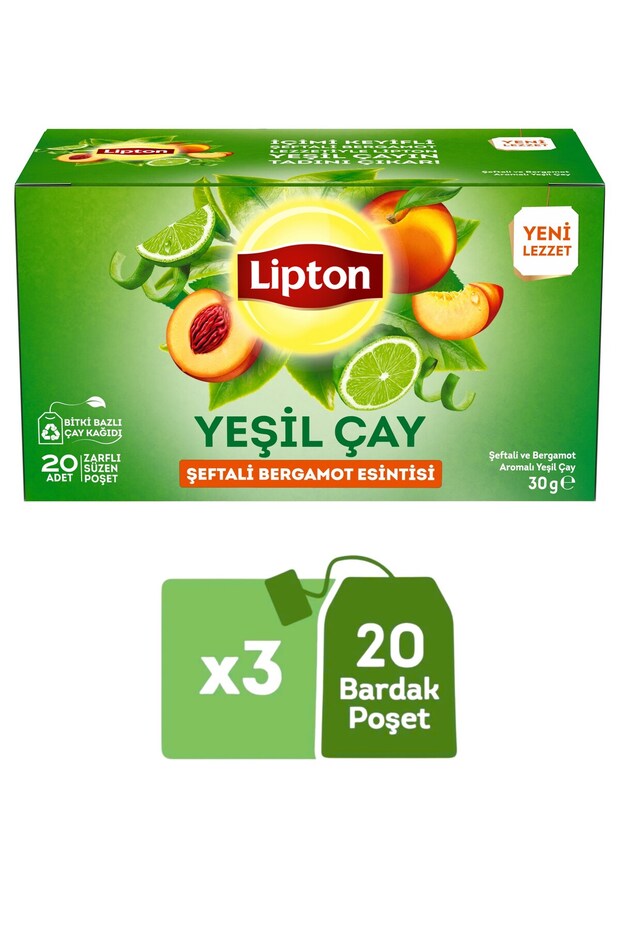 Peach and Bergamot Flavored Green Tea 20Pcs X 3 Pieces