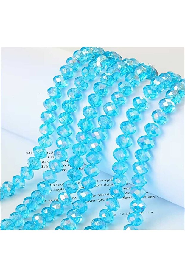 8 mm Transparent Light Blue Crystal 20 Strings (Used in Making Accessories and Bags) Handcrafted Bonncük