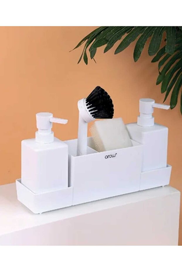 Modern Acrylic 2-Piece Liquid Soap Dispenser and Detergent Dispenser Brush Set White
