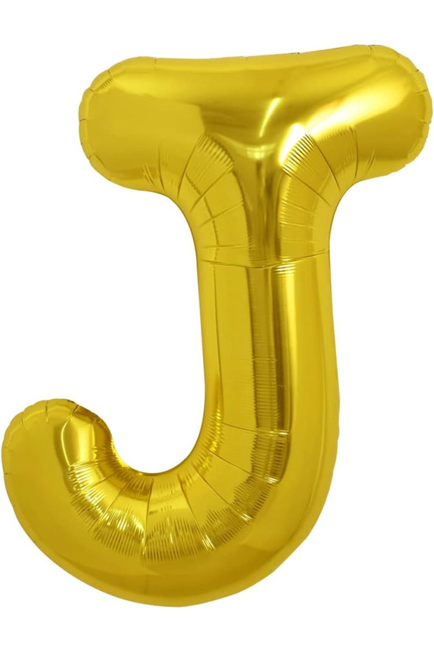 J Letter Balloon Gold Gold 78cm Large Size Compatible with Air and Helium