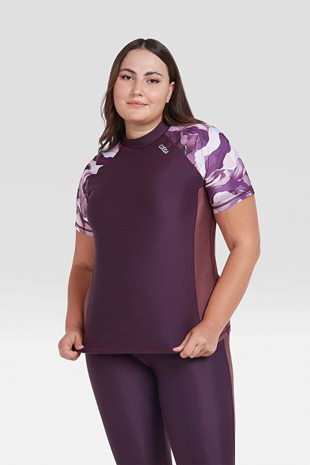 Ladies Rashguard Short Sleeve - Dusky Purple Textures