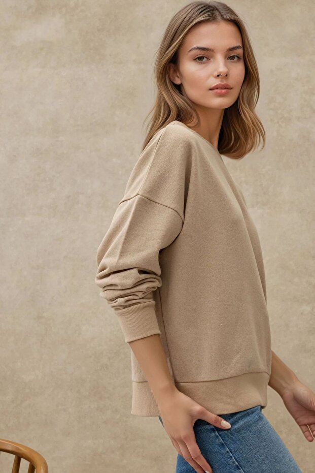 Oversize Bisiklet Yaka Basic Sweatshirt - 2