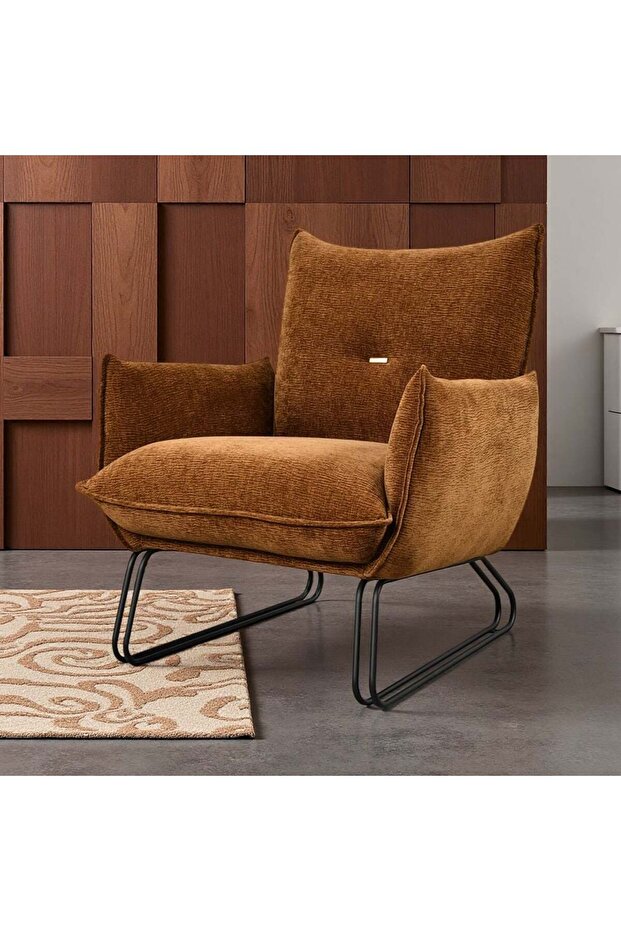 Javon 1 Seater Fabric Sofa - Rust Color, Solid Wood & Metal Frame, 2 Year Warranty, 75x81x79cm