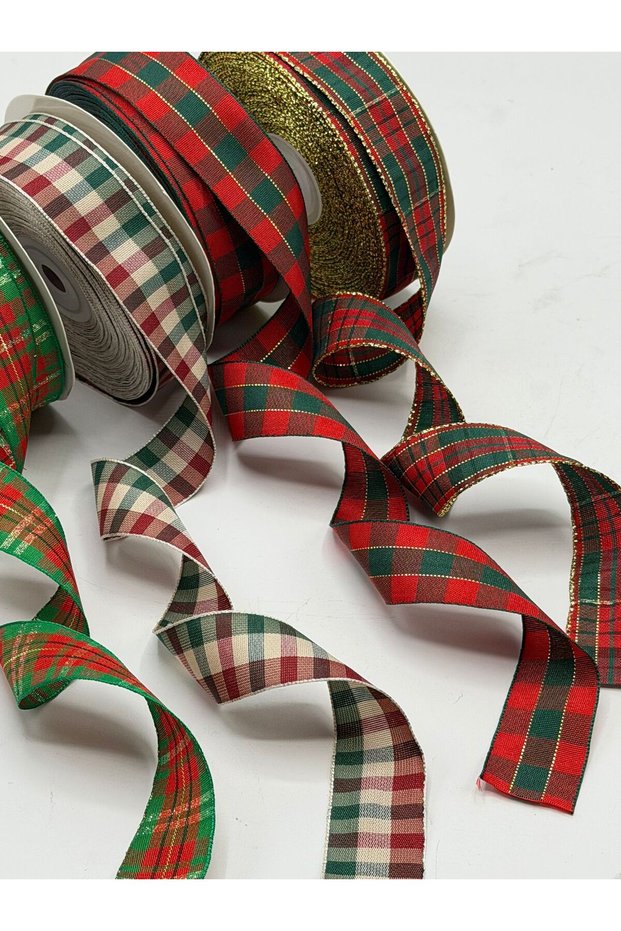 Mixed Christmas Plaid Ribbon 2.5 cm (4 Different Ribbons, 1 Meter Each, Total 4 Meters)
