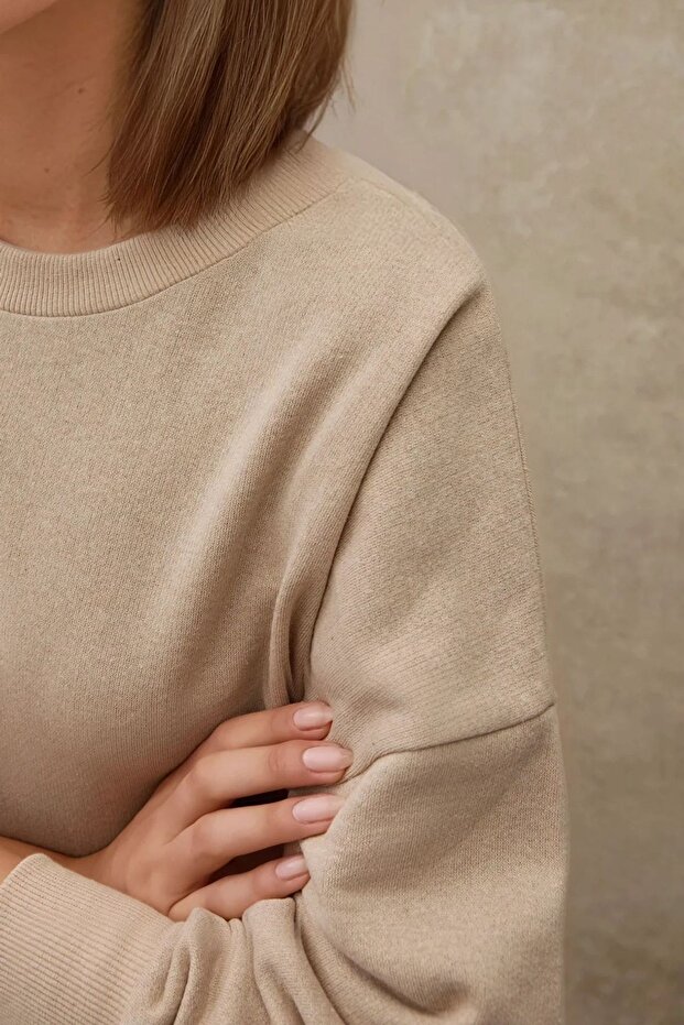 Oversize Bisiklet Yaka Basic Sweatshirt - 4