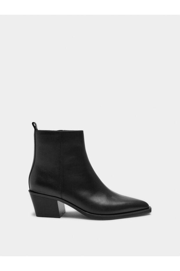 Geniş Topuklu Deri Bilekte Bot - 3