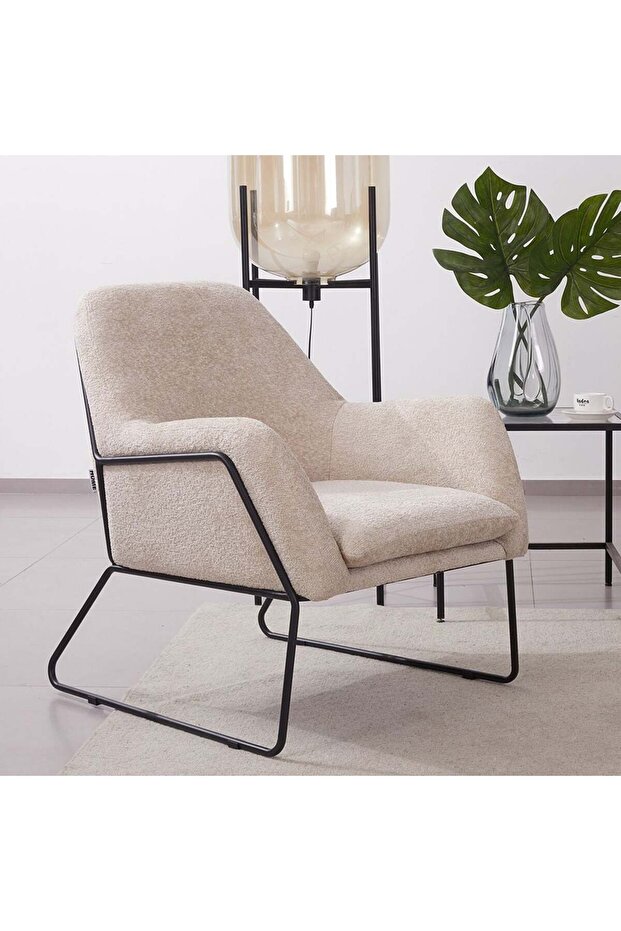 Akira 1 Seater Fabric Accent Chair - Beige, Engineered Wood, 76x85x87cm, 2-Year Warranty
