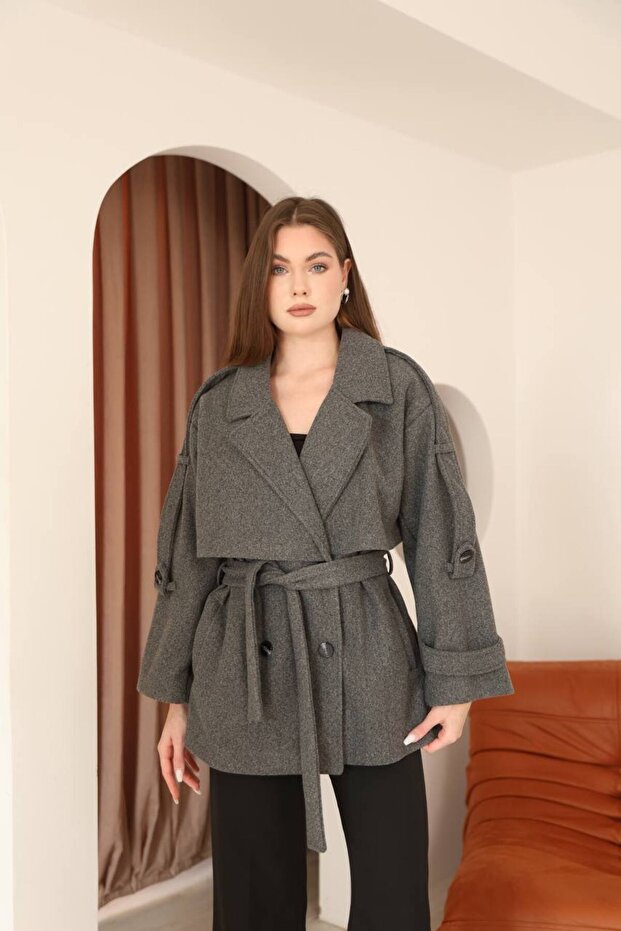 Cashmere Fabric Aller Detailled Apolleted Short Coat