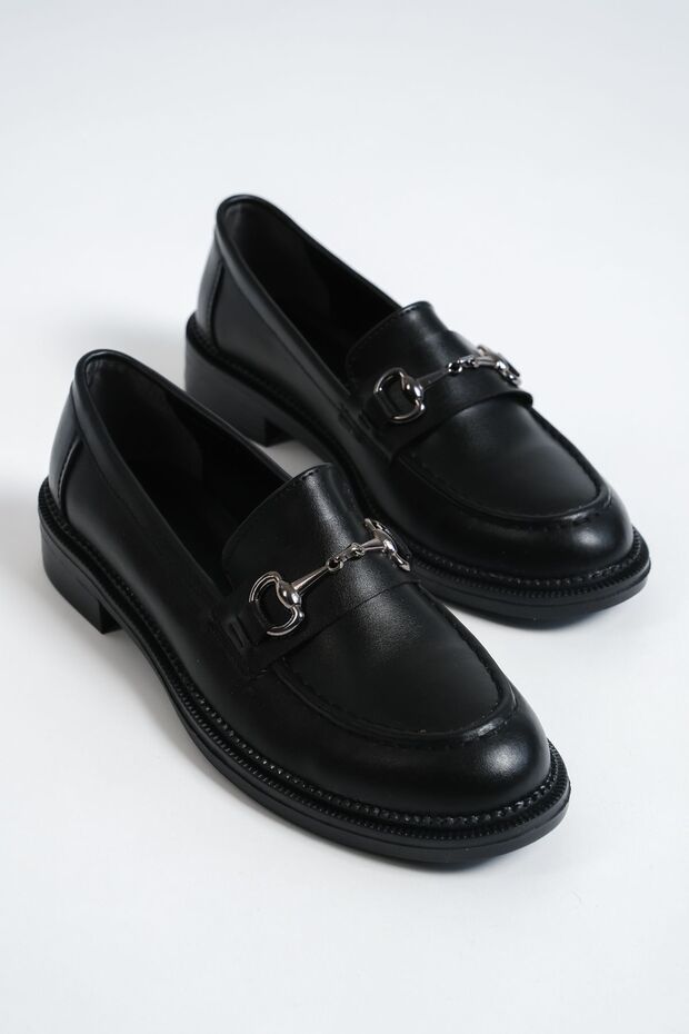Women's Loafer Buckle Detailed Leather Moccasin Casual Shoes
