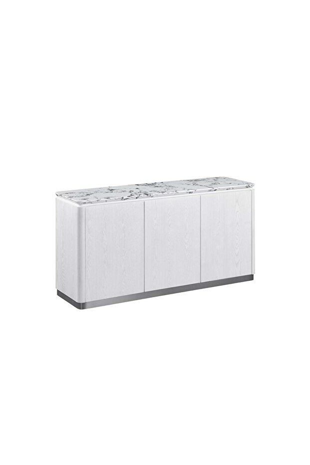 Akira Stone Top Sideboard Buffet Cabinet - 3 Doors, White/Grey, Engineered Wood, 152x45x78cm