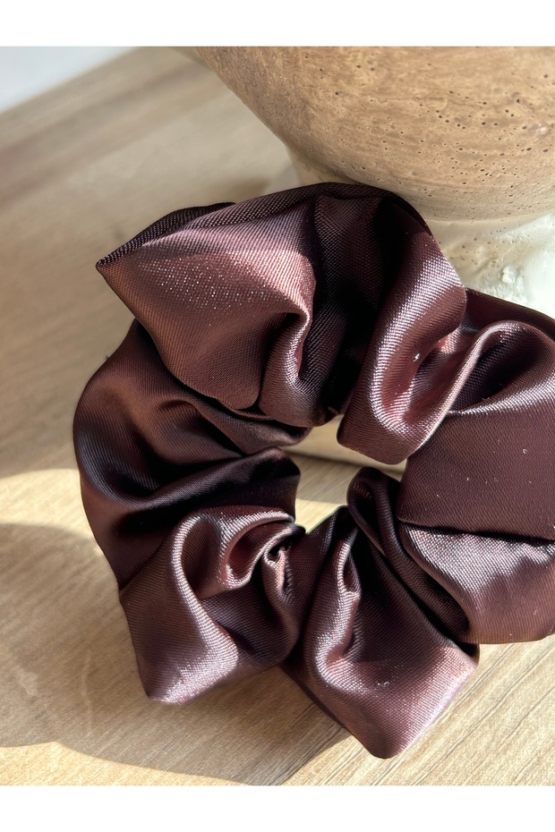 مشبك مطاطي من الساتان البني - 3