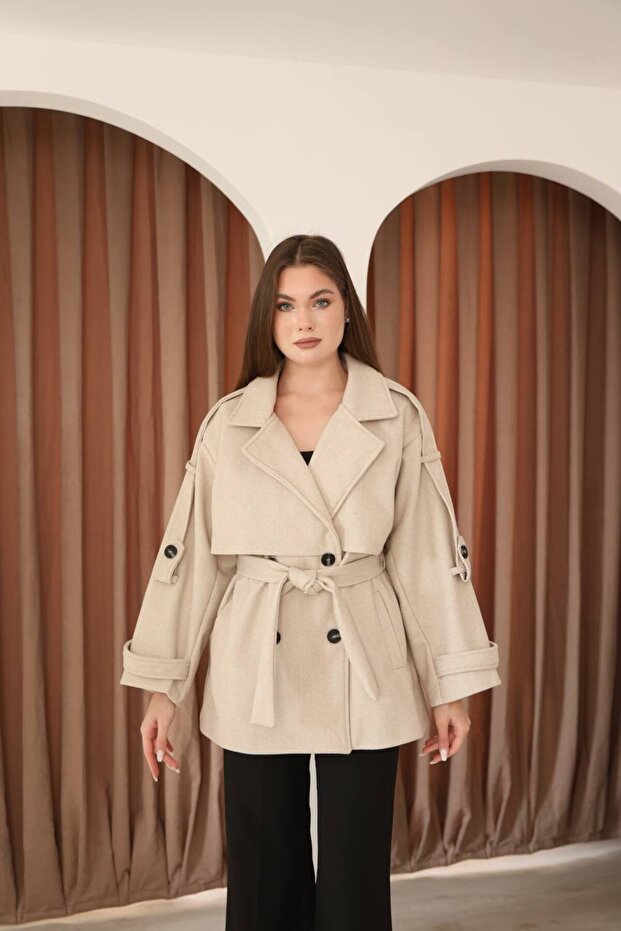 Cashmere Fabric Aller Detailled Apolleted Short Coat