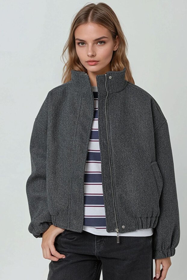 Oversized Mock Neck Cashmere Jacket