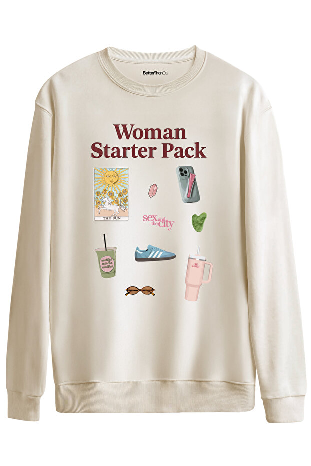 سترة نسائية من مجموعة Woman Starter Pack مطبوع بياقة دائرية قصة فضفاضة
