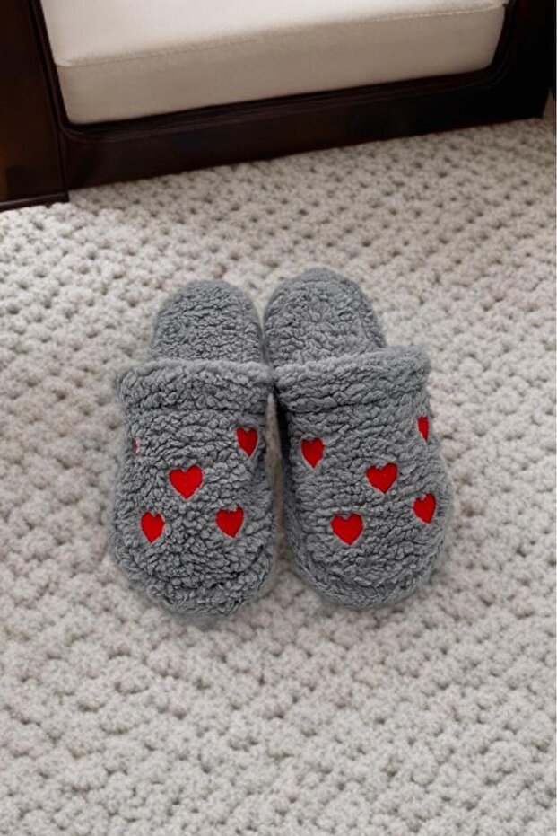 Winter Women's House Slippers | Small Heart Embroidered | Non-Slip Base
