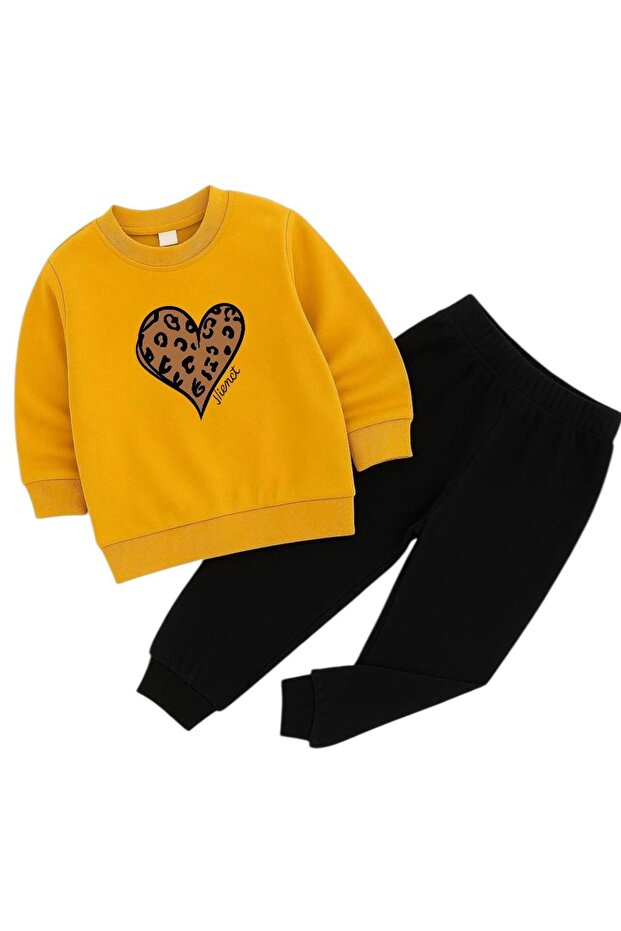 Leopard Heart Printed 3-Ply Children's Tracksuit Set