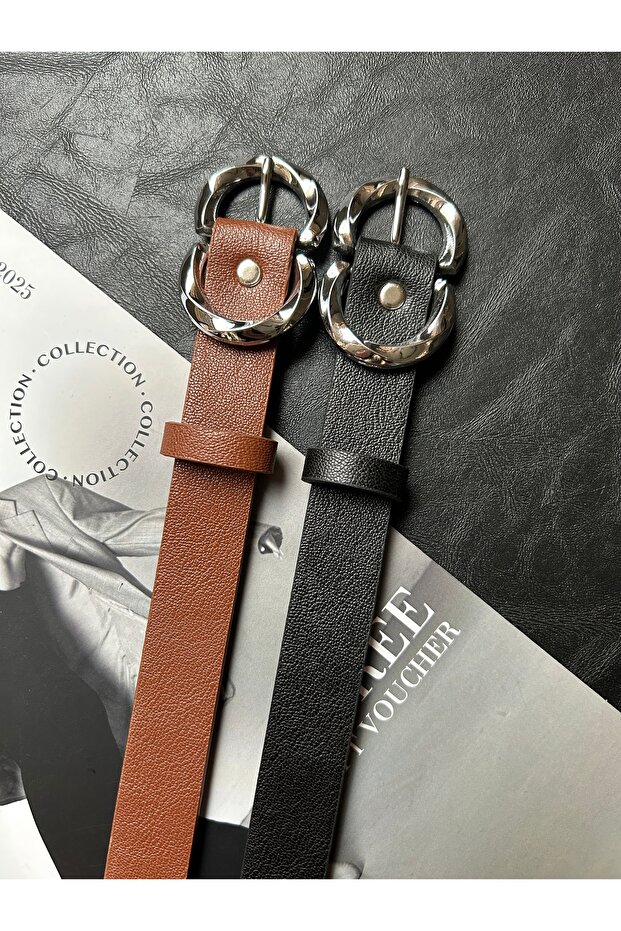 2-Piece Jade Double Ring Patterned Women's Silver Buckle Belt Coat Belt Dress Belt Trouser Belt