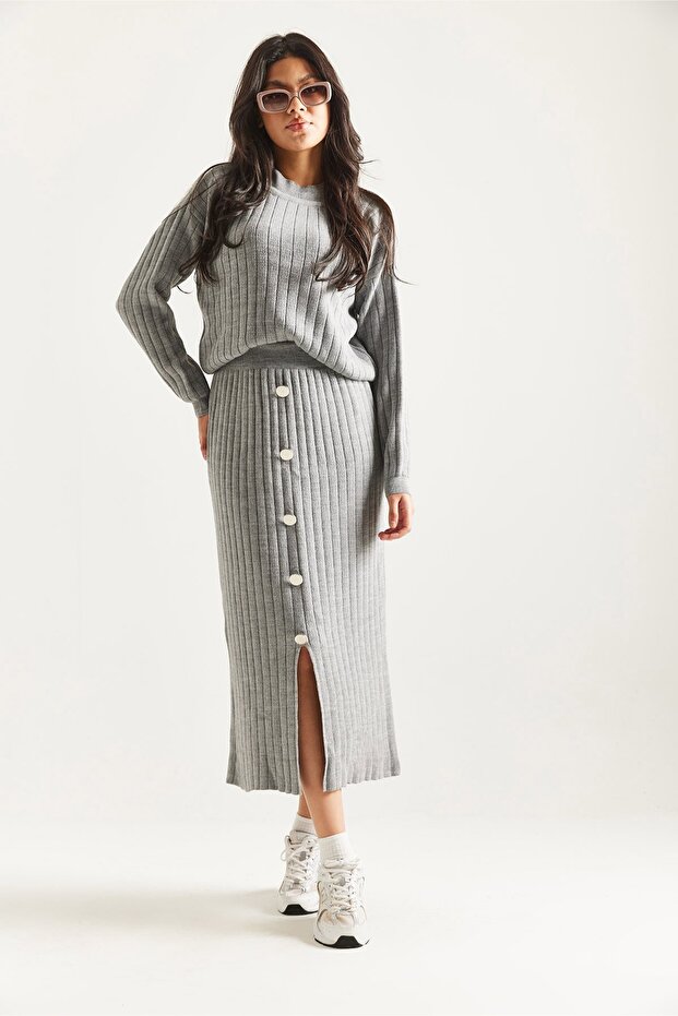 Mock Neck Sweater Skirt Knitwear Two-Piece Set