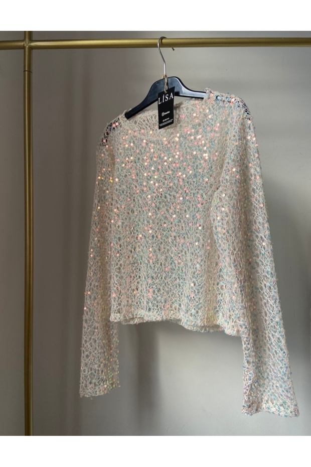 Payetli örme bluz - 4