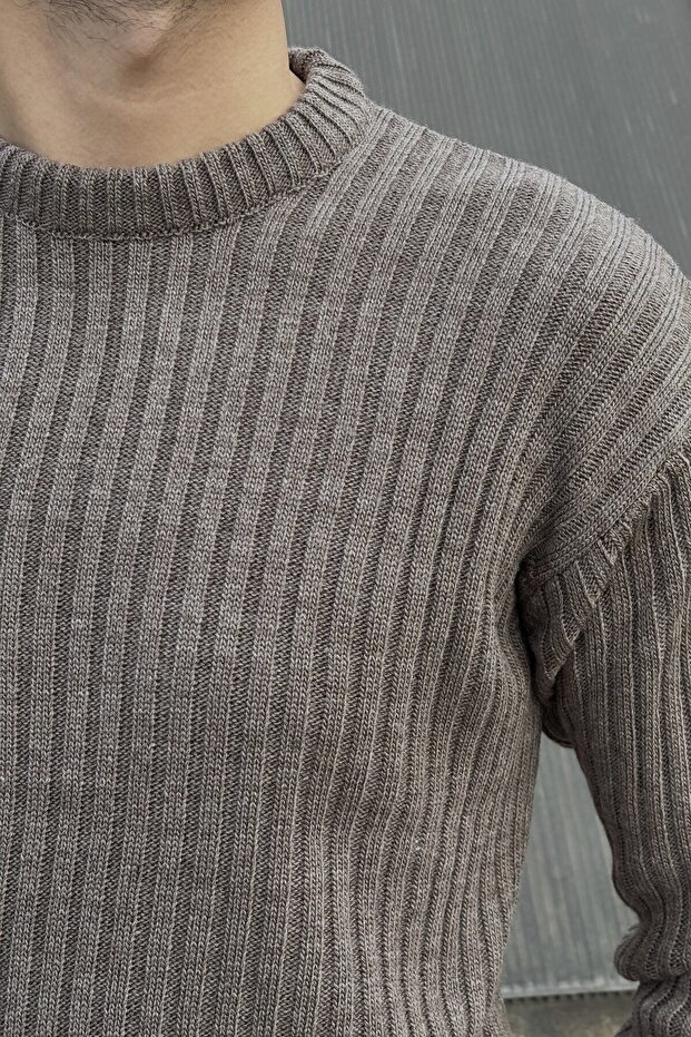 Crew Neck, Winter-Spring, Striped, Textured, Basic Knit Sweater 25Pltk17 - 6