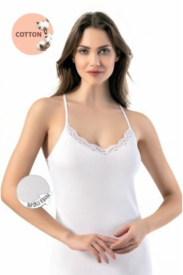 Women's Cotton Thread Strap Lace Detailed Stretchy Tank Top – Soft Casual Underwear