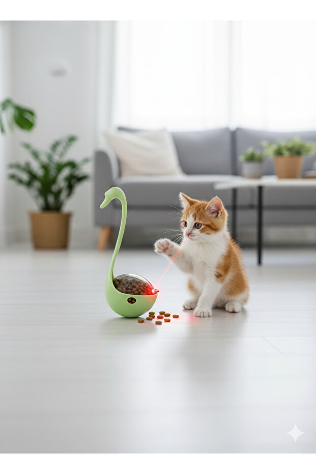 Laser Swan Cat Toy – Moving Self-Entertaining & Food Dispenser – Interactive Exercise Toy
