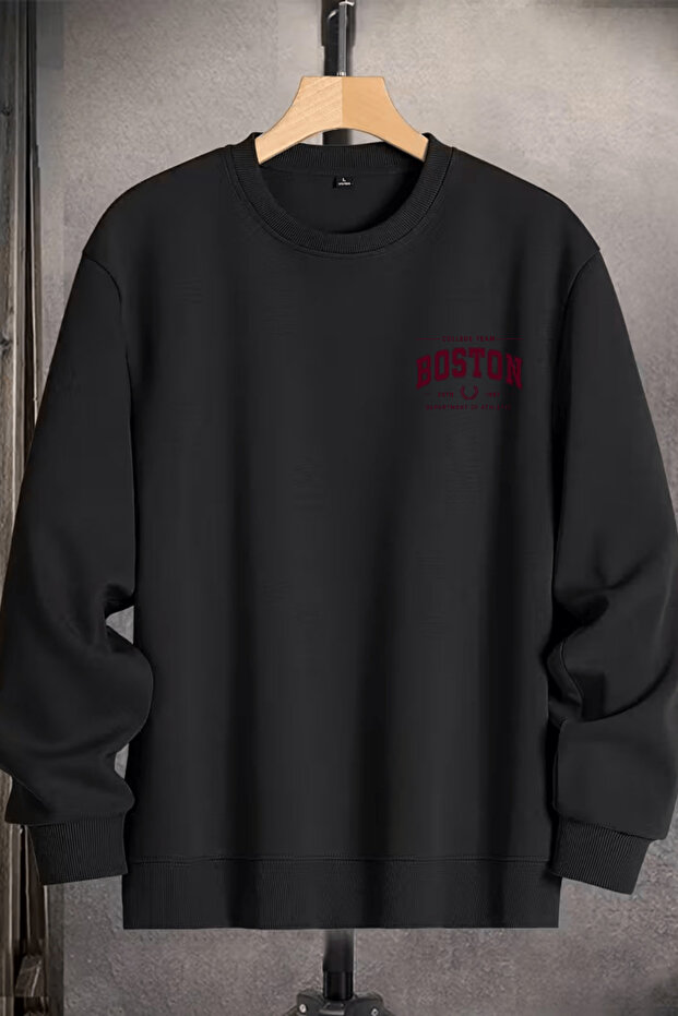 Men's Winter Boston Printed Regular Cotton Crew Neck Sweatshirt