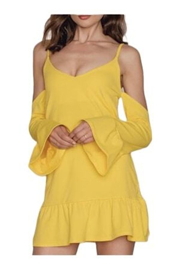 Rochie cu umeri goi, galbenă - 1