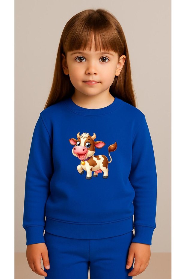 Children's Team Sweatshirt Happy Cow B Printed Girls Boys Crew Neck3 4-5-6-7-8-9-10-11-12Years