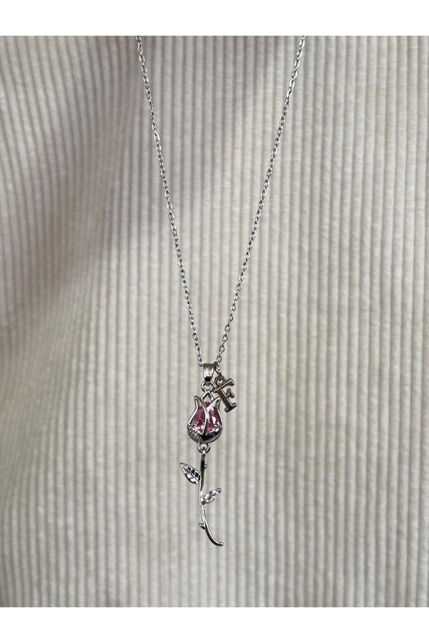 The Symbol of Love Letter F Steel Tulip Necklace