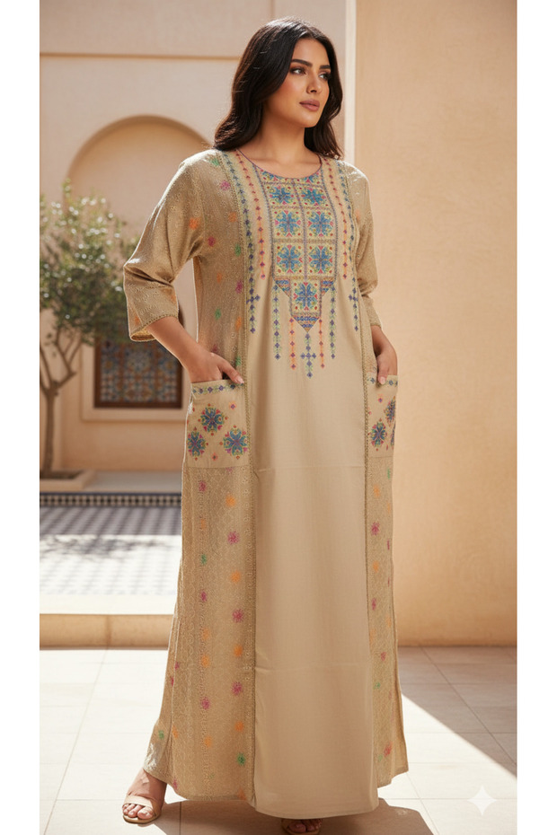 Jalabiya with Intricate Embroidery and Pockets
