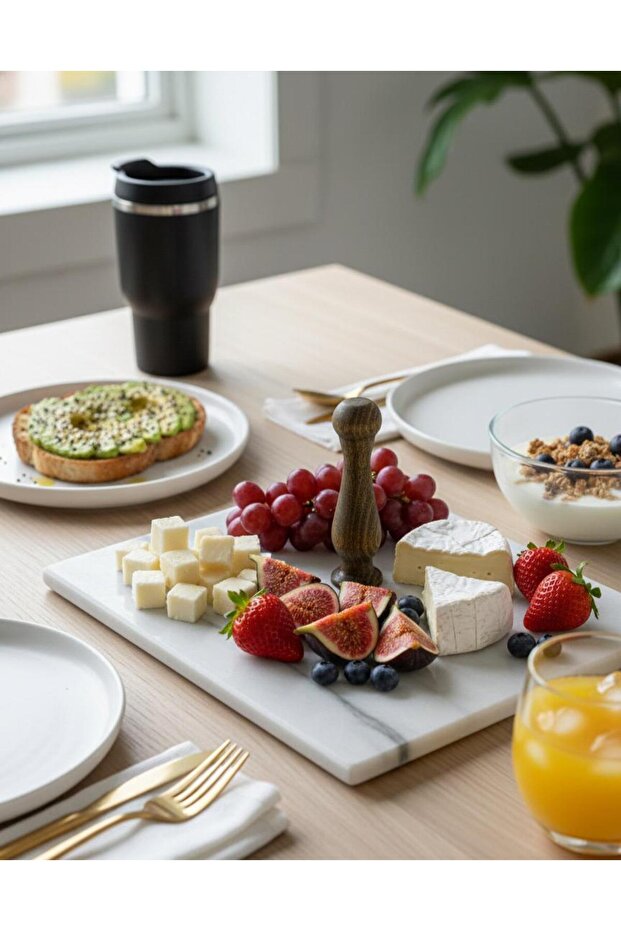 Natural Marble Serving Tray, Cake Stand with Wooden Legs, Marble Serving Tray, Marble Cheese Plate Large Size25 cm