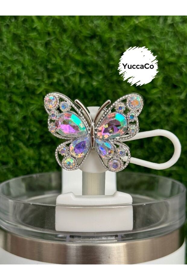 Stone Butterfly Thermos Straw Cover/Butterfly Straw Ornament/Straw Stopper/Shiny Butterfly Straw Case